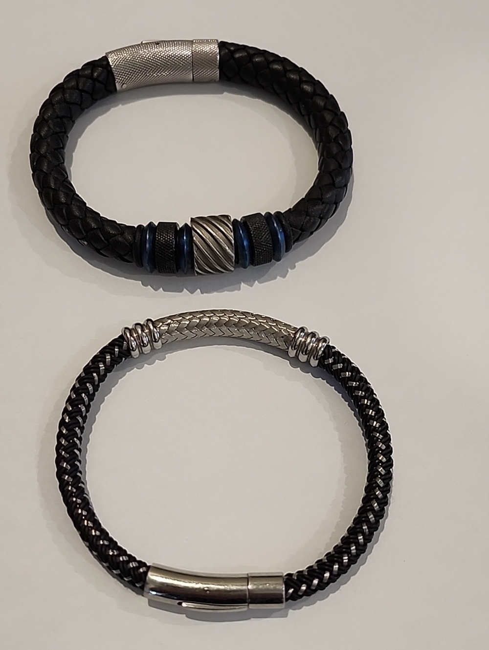Black Braided Leather & Metal Accent Bracelets